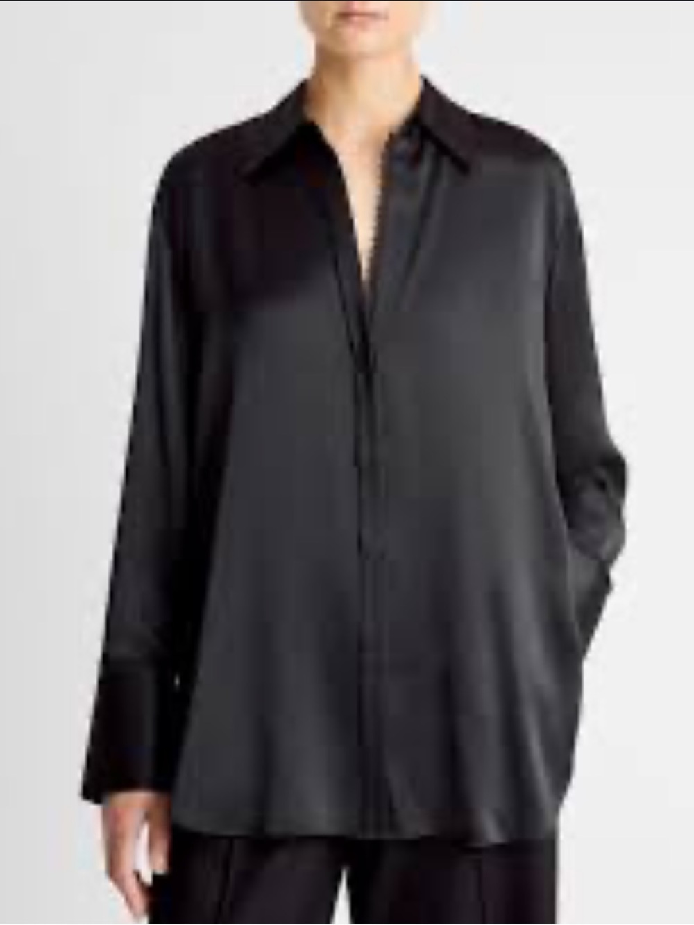 Vince Black Satin Relaxed-Fit Button Down Shirt